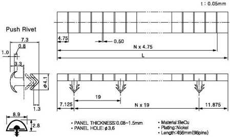 EXF-008-96pin-33-33 / IDFg-008-96P-33-33(w/rivet) (96 контактов с заклепками, покрытие - никель)